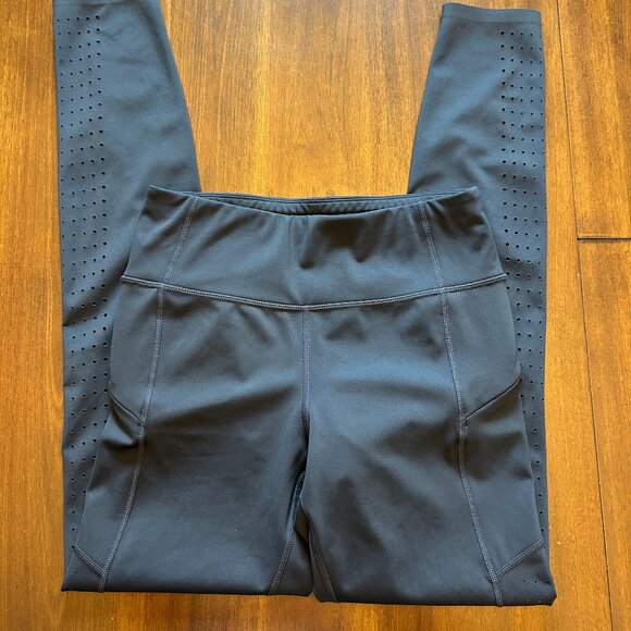 Athleta Women's Leggings Blue Pockets Size Small Tall - Size ST Mesh Panel - Picture 2 of 16